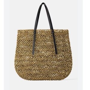 ZARA Tan Extra Large Open Woven Straw Brown Strap Beach Travel Shoulder Bag Tote